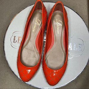 Delman Orange Patent Leather Stud Ballet Flats 8 M